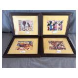 (4) Pual Zalamba African Art Framed Prints