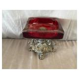 Ruby Red Glass Ashtray Metal Brass Pedestal Base