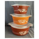 (3) Pyrex Autumn Harvest Casserole Dishs & Lids
