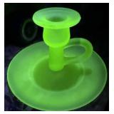 Frosted Vaseline Depression Glass Candle Holder