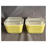 (2) Pyrex Yellow 1.5 Cup Refrigerator Dishs w/Lids