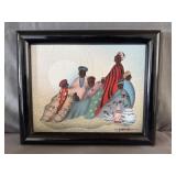 Framed Original Oil Canvas Painting African Folk
