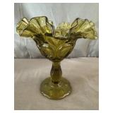 Fenton Olive Green Thumbprint Glass Compote
