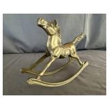 Mid-Century Solid Brass Rocking Horse Figurine