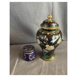 Chinese Cloisonnï¿½ Black Lidded Brass Jar& Brass