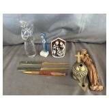 Religious Brass Oil Lamp, Glass Angel, Pewter