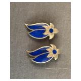 .800 Silver Blue Enamel Clip-on Earrings