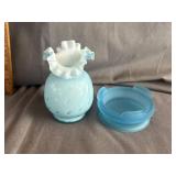 Fenton Glass Blue Ruffle Vase & Blue Pedestal