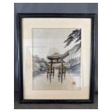 Japan Silk Hand Embroidered Framed Tapestry Torii