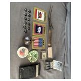 Antique Carving Fork, Silver Traveling Domino Set,
