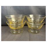 (4) Yellow Depression Glass Floral Dessert