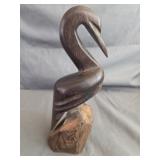 8.5ï¿½ Hand Carved Ironwood Pelican Bird Statue
