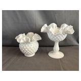 Fenton Milk Glass Hobnail Compote & Vase*No
