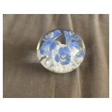 Joe Rice 1992 Blue Flower Art Glass Paperweight