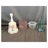 Fenton Art Glass Bells, Trinket Jar, & Sugar