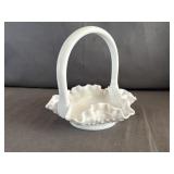 Fenton Hobnail Milk Glass Handled Basket*No