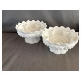 (2) Fenton Milk Glass Hobnail Centerpiece