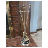 3 pc Brass Fireplace Set with stand