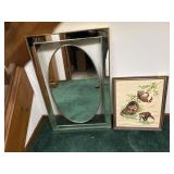 Framed Needlepoint Raccoons & Wall Mirror