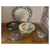 Wire Baskets, Gold toned Trays & Silver Pot