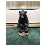 Rustic Bear Family Side Table w/ Glass Top *Not
