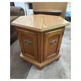Oak Hexagonal End Table w/ 2 Doors