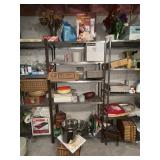 5 tier metal Shelf and contents bird house, pots,