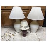 (3) Glass Lamps- (2) Matching White & (1) Maroon