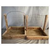 (2) Vintage Wire Handle Wood Berry Baskets
