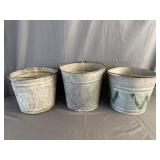 (3) Galvanized Metal Handled Pails