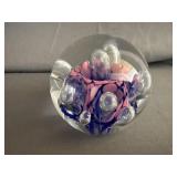 Zimmerman Glass Art Yellow Pink/Blue Paperweight