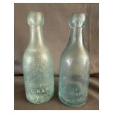 (2) Quackenbush Bros. Blob Top Beverage Bottle