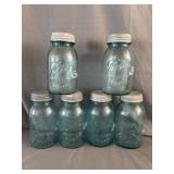 (4) Blue Mason Quart Size Jars w/ Zinc Lids