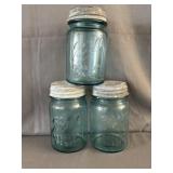 (3) Blue Ball Perfect Mason Jars w/ Zinc Lids