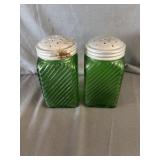 Owens-Illinois Green Ribbed Glass Salt & Pepper