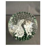 Joe Rice Glass Art White Floral Paperweight