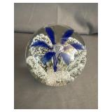 Kerry Zimmerman Glass Art Blue Flower Paperweight