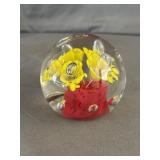 Bart Zimmerman Glass Art Yellow Floral Paperweight