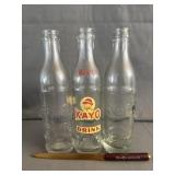 (3) Kayo Chocolate Drink Glass Bottles & Letter