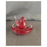 Joe Rice Glass Art Red Bird in Bath Paperweight