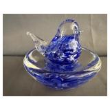 Joe Rice Glass Art Blue Bird in Bath Paperweight