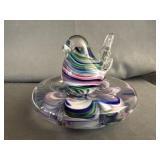 Joe Rice Glass Art Bird in Bath Paperweight