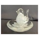 Joe Rice Glass Art White Bird in Bath Paperweight
