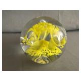 Bart Zimmerman Glass Art Yellow Floral Paperweight