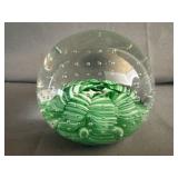 Joe Rice Glass Art Green/White Waves Paperweight