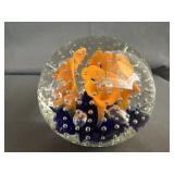 Joe Rice Glass Art Orange Floral Paperweight