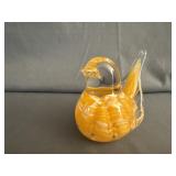 Joe Rice Glass Art Orange/White Bird Paperweight