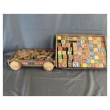 Children Wooden Wagon & Wooden Blocks