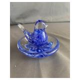 Joe Rice Glass Art Blue Bird in Bath Paperweight
