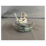 Joe Rice Glass Art Bird in Bath Paperweight